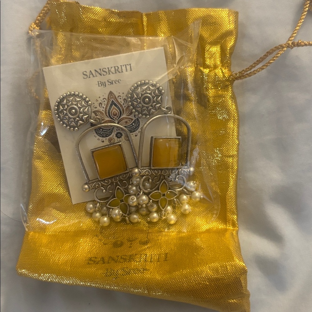 Brand new Sanskriti Silver and Yellow Earrings purchased from India super cute